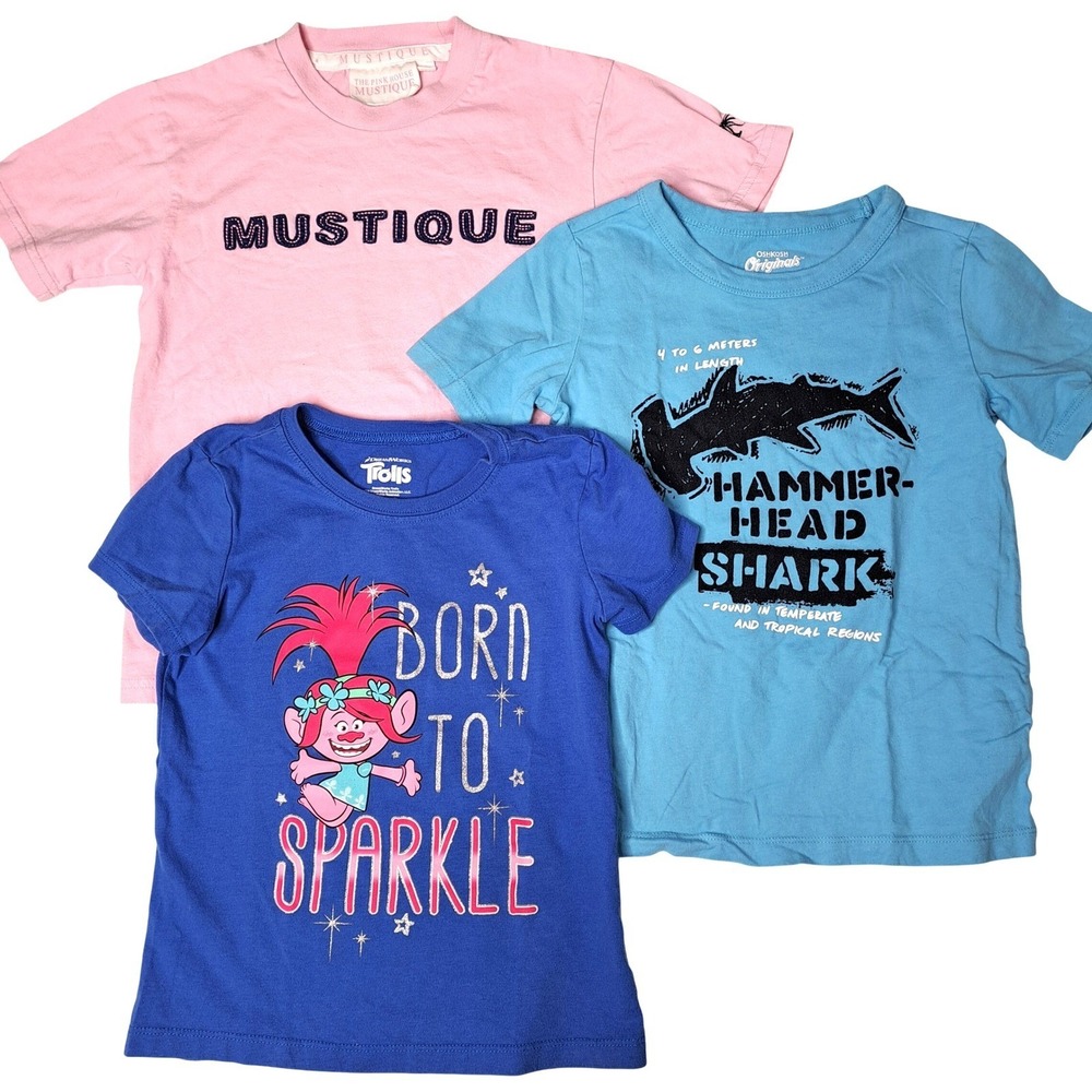 Kids Lot of 3 Graphic T Shirts Trolls Hammerhead Shark Mustique Pink‎ Blue